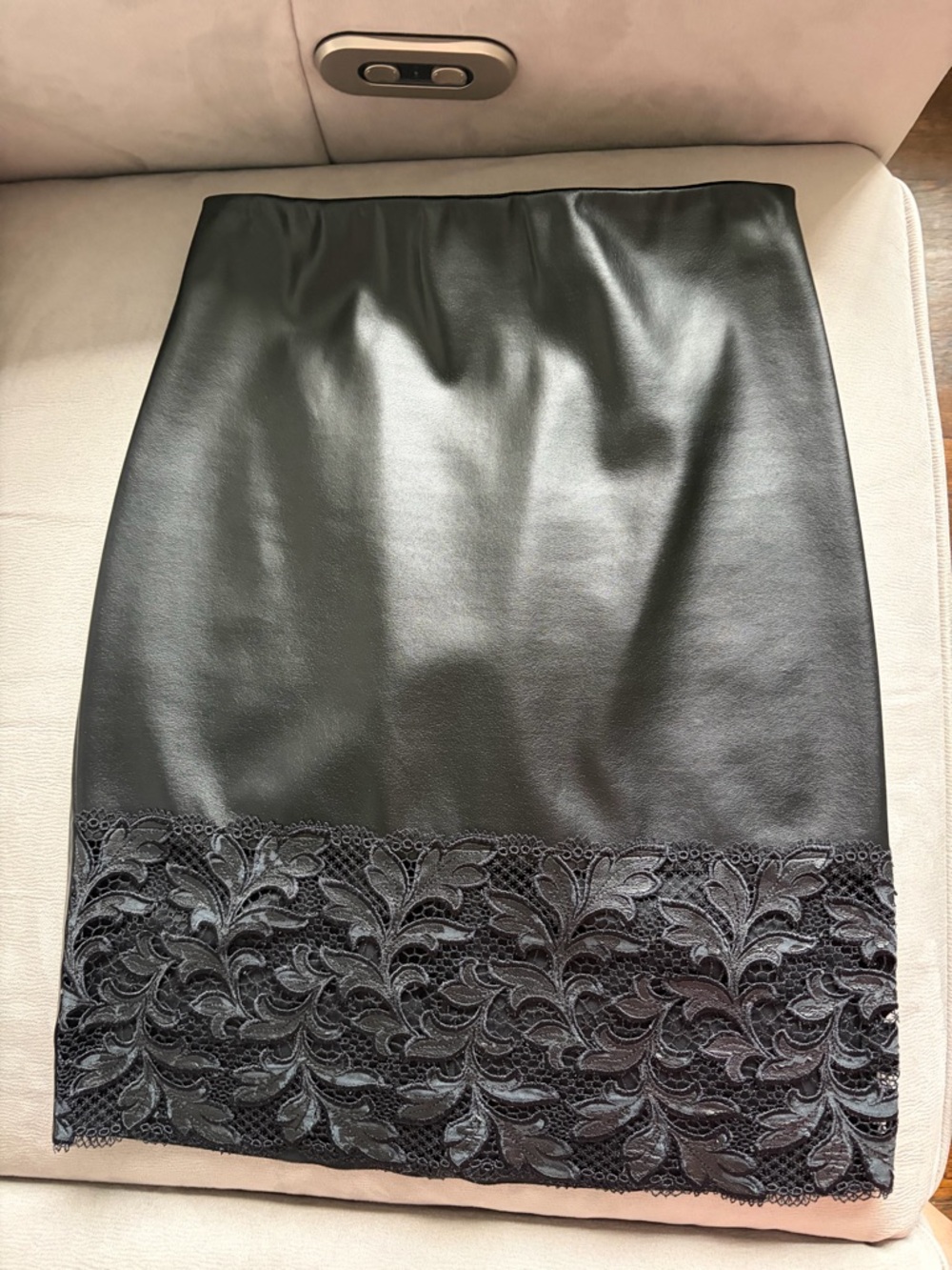 Wolford Black Faux Leather Pencil Skirt with Lace Hem
